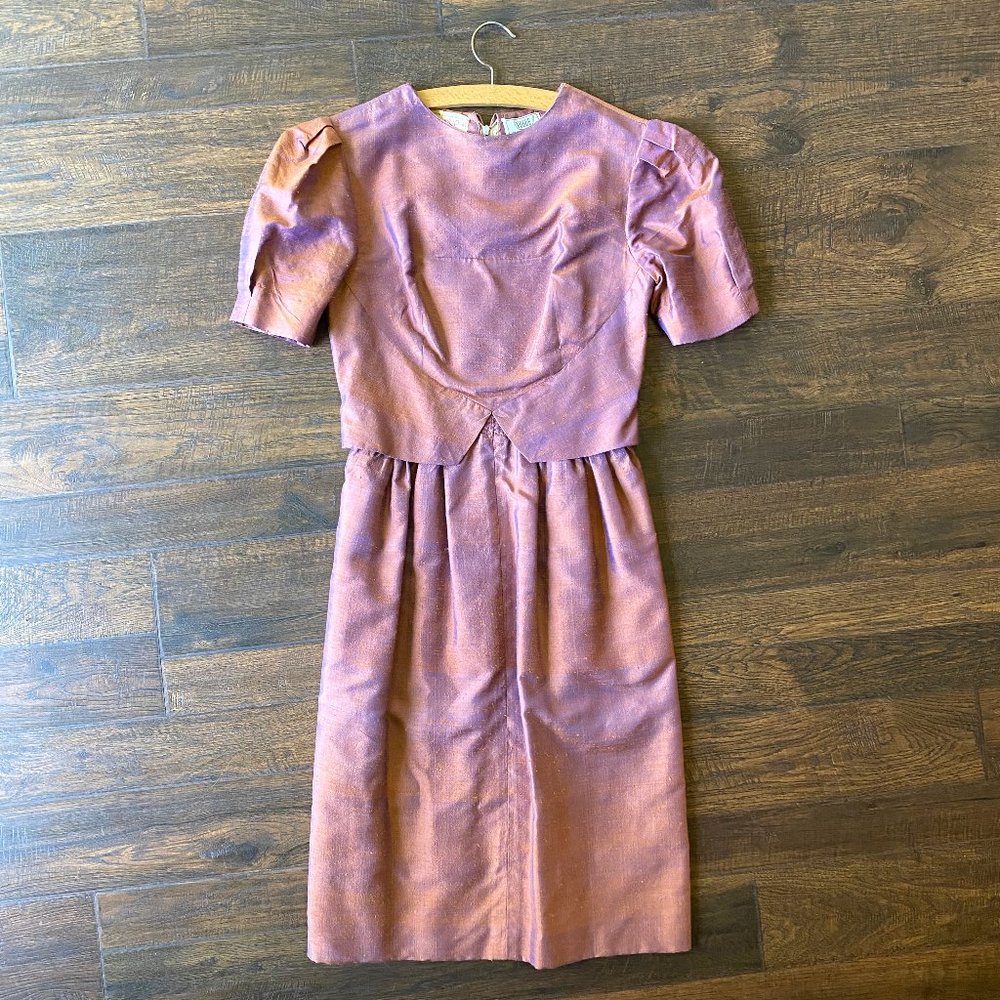 Vintage 1950s Vogue Couturier Design Handwoven Iridescent Silk Midi Dress